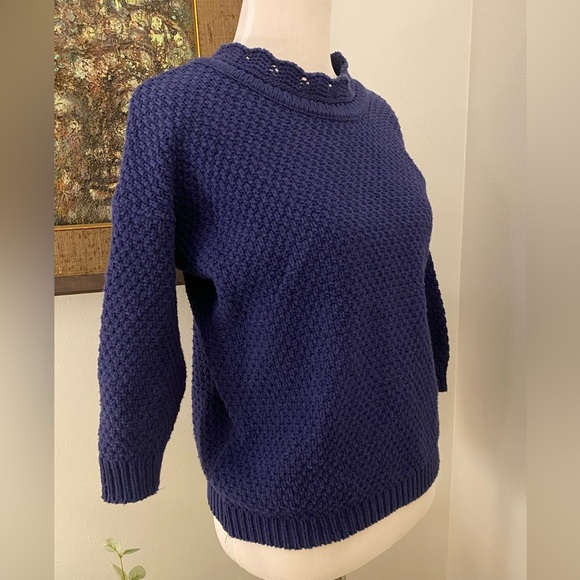 Vintage, Gorgeous Blue Turtle Bay Sweater w/ Crocheted neckline, Made in USA - Picture 5 of 10